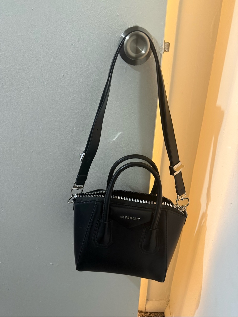 Black Leather Mini Satchel with Removable Strap - Picture 7 of 8